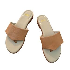 NEW Johnston & Murphy Leather Flat Sandal Thong Cushion Tan Size 7